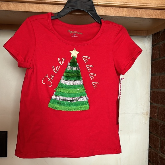 NWT Magical Season Red Fa La La Fringed Christmas Tree Short Sleeves Tee XS - Picture 3 of 16